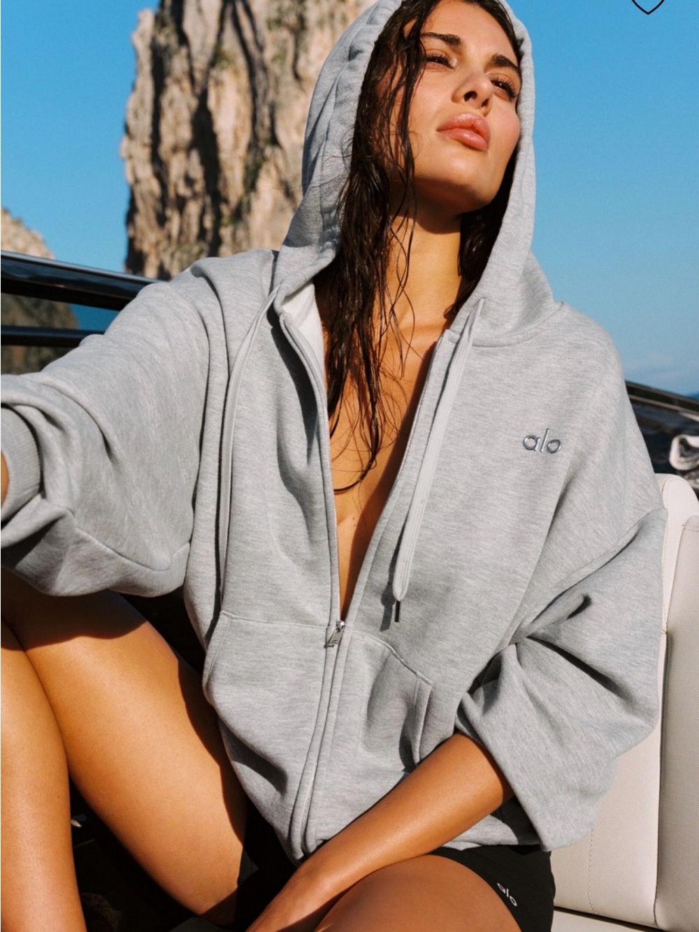 Alo Accolade Full Zip Hoodie in Heather Grey